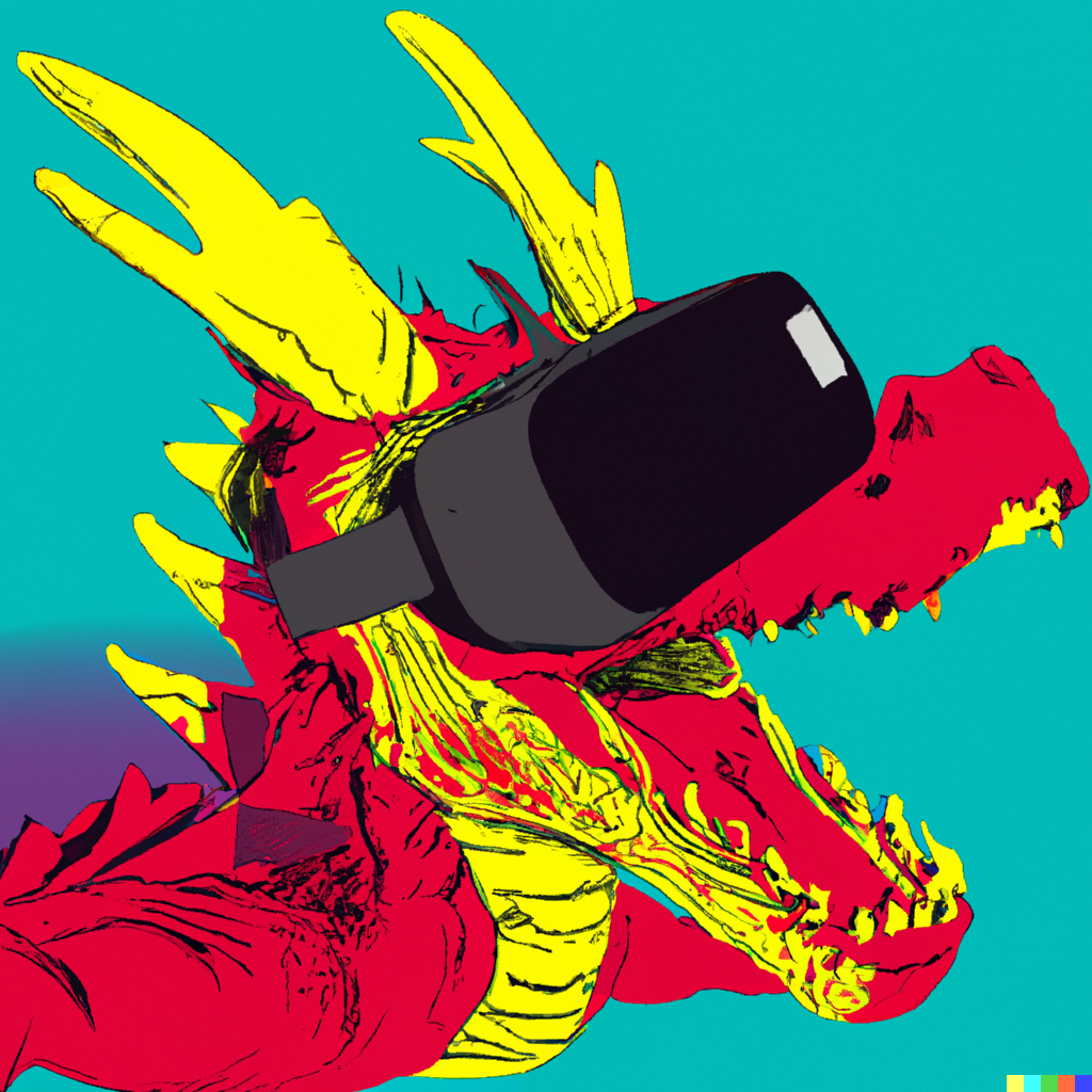 Pop art dragon wearing a VR headset